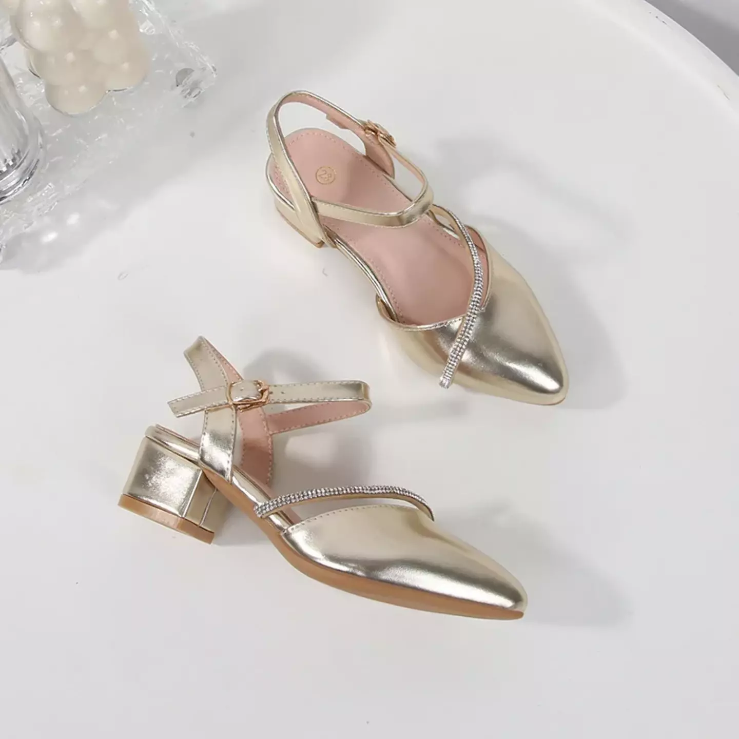 Girls Gold Diagonal Stone Strap Dress Shoes | Lucys 11081