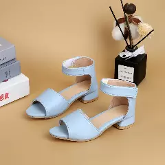 Young Girls & Girls Light Blue Three-Strap Low Block Heel Sandals | Lucys 11100