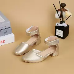 Girls Gold Ankle Cuff Cutout Dress Shoes | Lucys 11113