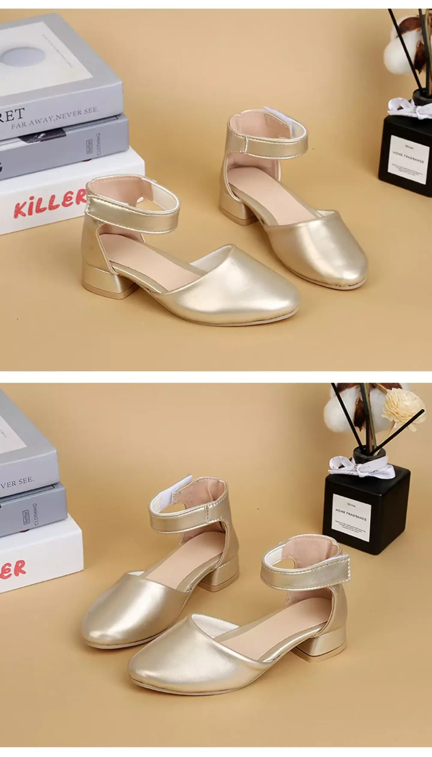 Girls Gold Ankle Cuff Cutout Dress Shoes | Lucys 11113