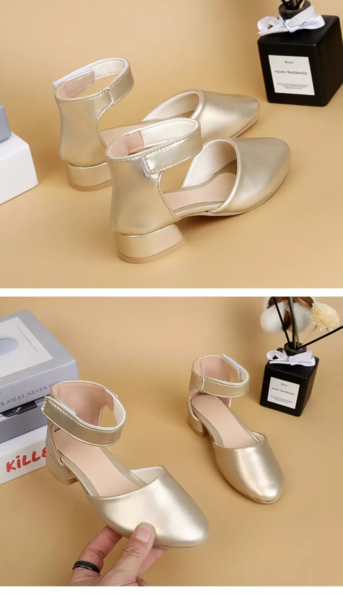 Girls Gold Ankle Cuff Cutout Dress Shoes | Lucys 11113
