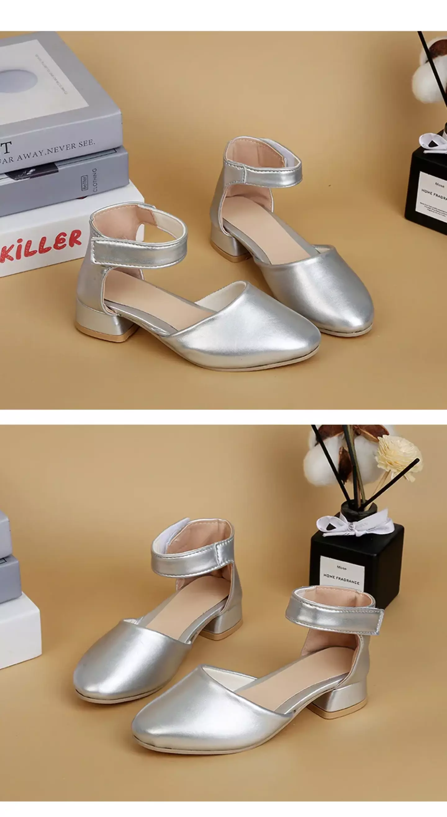 Girls Silver Ankle Cuff Cutout Dress Shoes | Lucys 11114