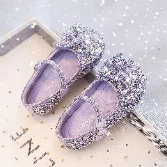 Girls Lavender Faceted Bow Mary Jane Flats | Lucys 11125