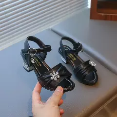 Girls Black Crystal Flower Ruched Sandals | Lucys 11132