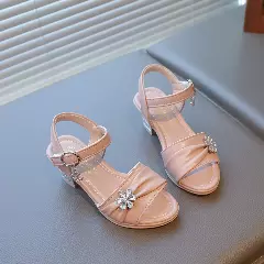Girls Dusty Pink Crystal Flower Ruched Sandals | Lucys 11133