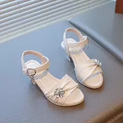 Girls Ivory Crystal Flower Ruched Sandals | Lucys 11134
