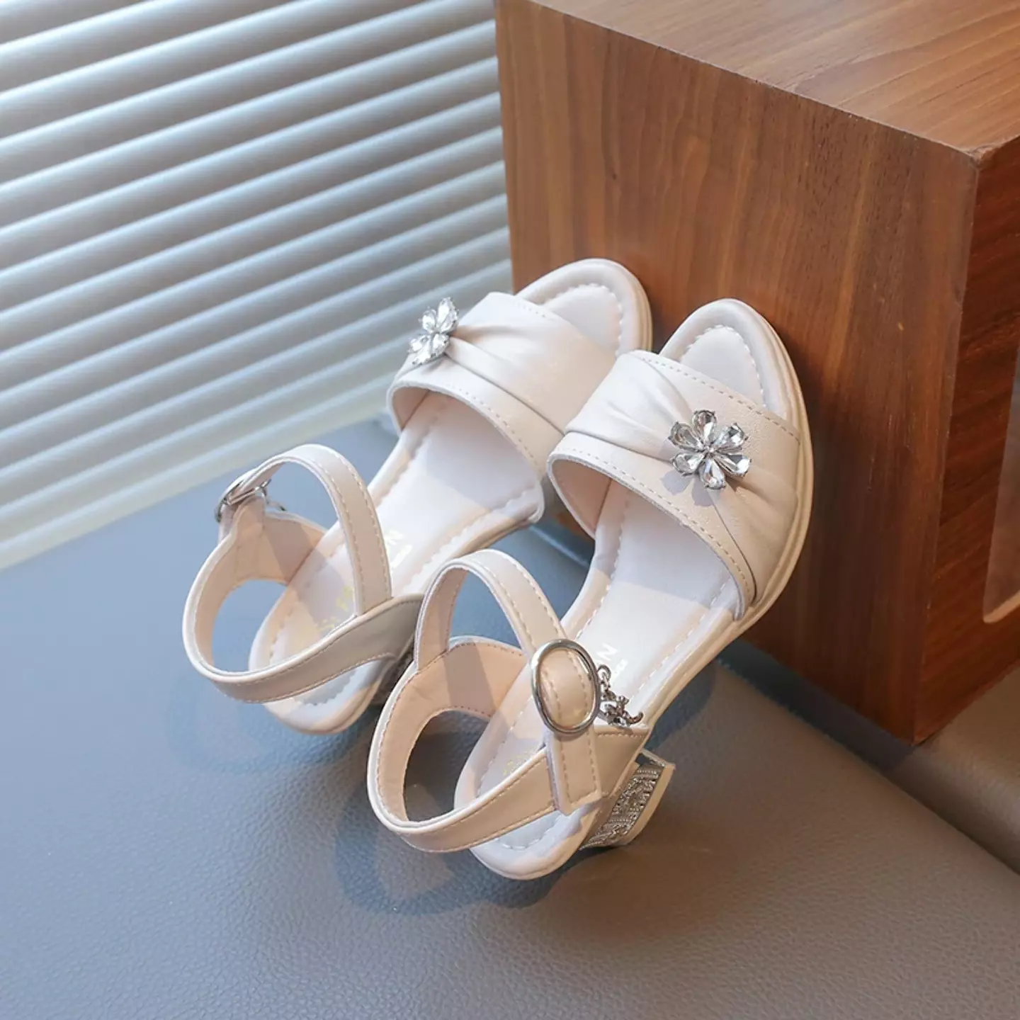 Girls Ivory Crystal Flower Ruched Sandals | Lucys 11134