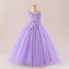 Stella Lavender Sheer Yoke Corded Lace Knee Length Junior Bridesmaid Dress | Lucys