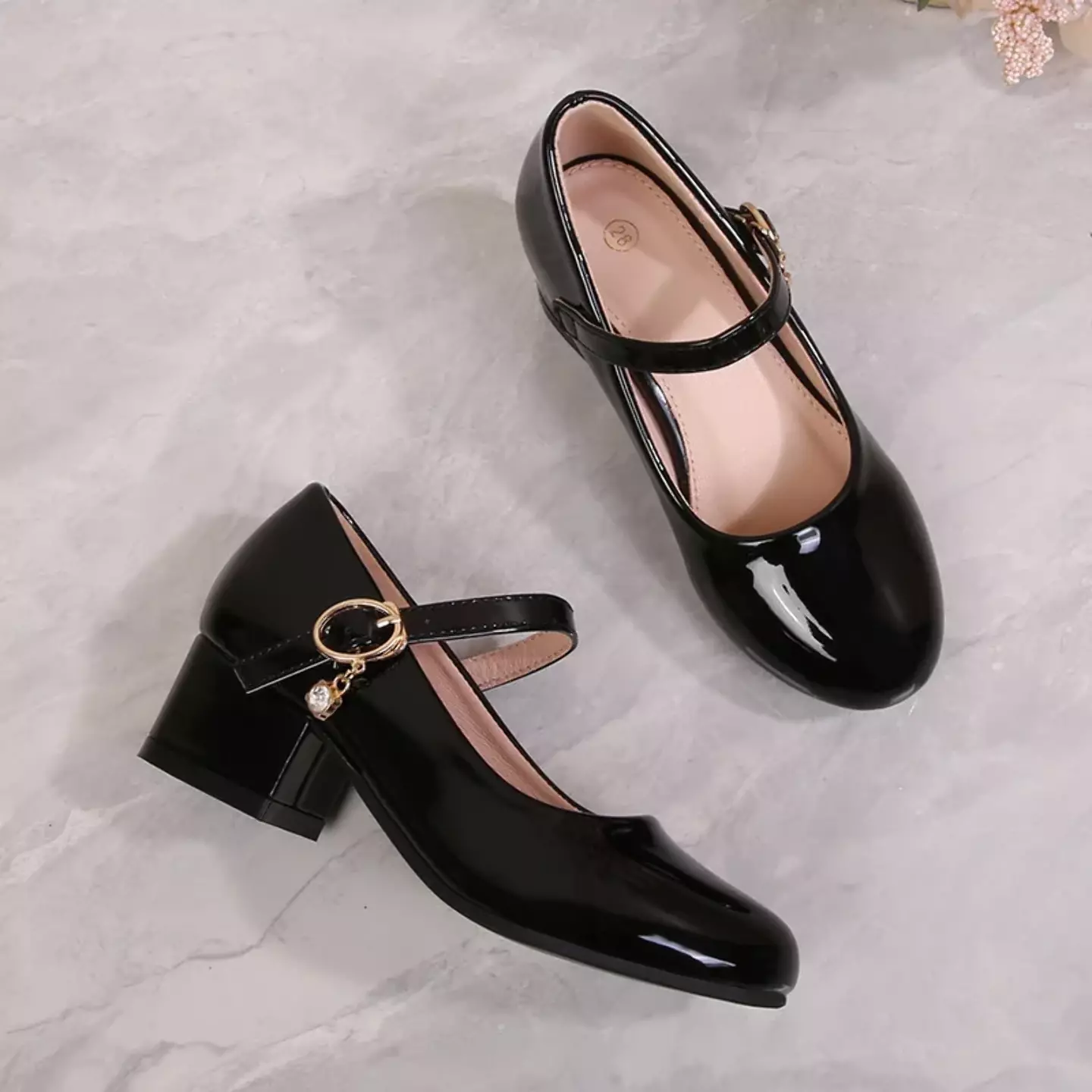 Girls Black Pendant Buckle Mary Jane Shoes | Lucys 11169