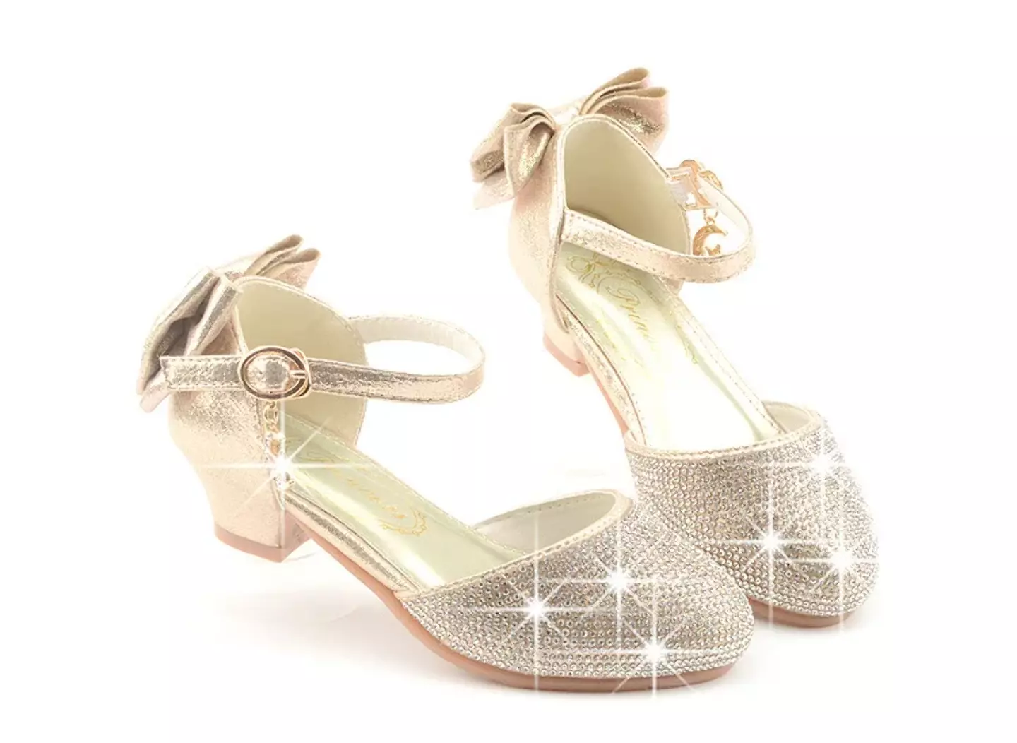 Girls Gold Rhinestone Toe Back Bow Dress Shoes | Lucys 11193