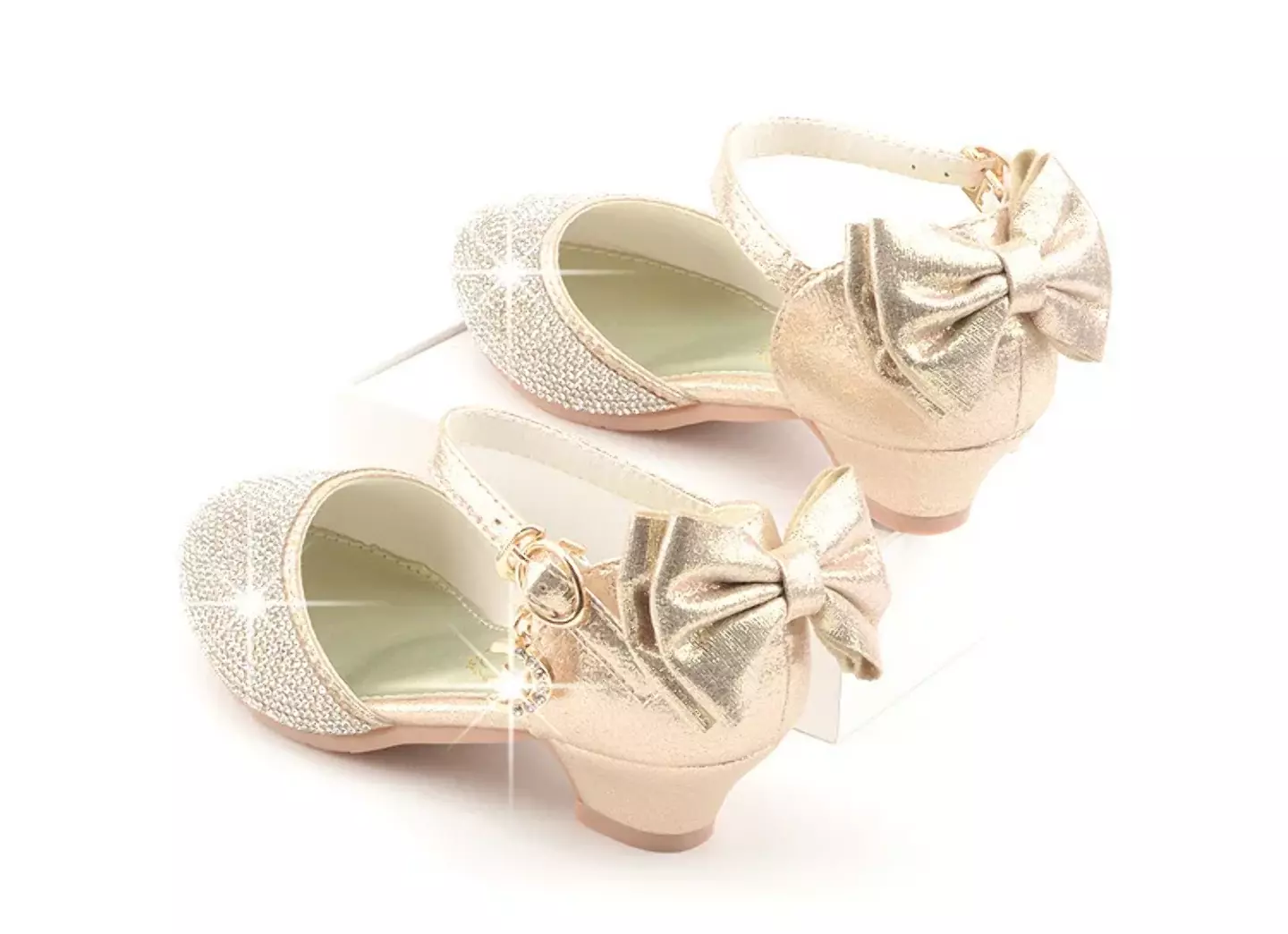 Girls Gold Rhinestone Toe Back Bow Dress Shoes | Lucys 11193