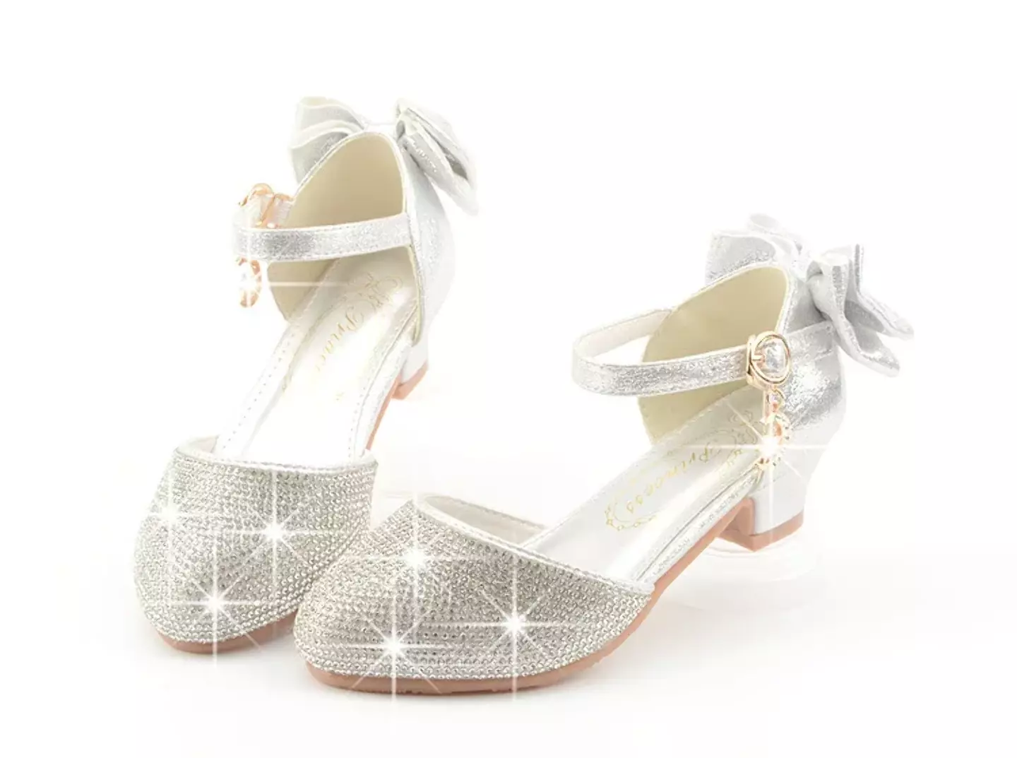 Girls Silver Rhinestone Toe Back Bow Dress Shoes | Lucys 11189