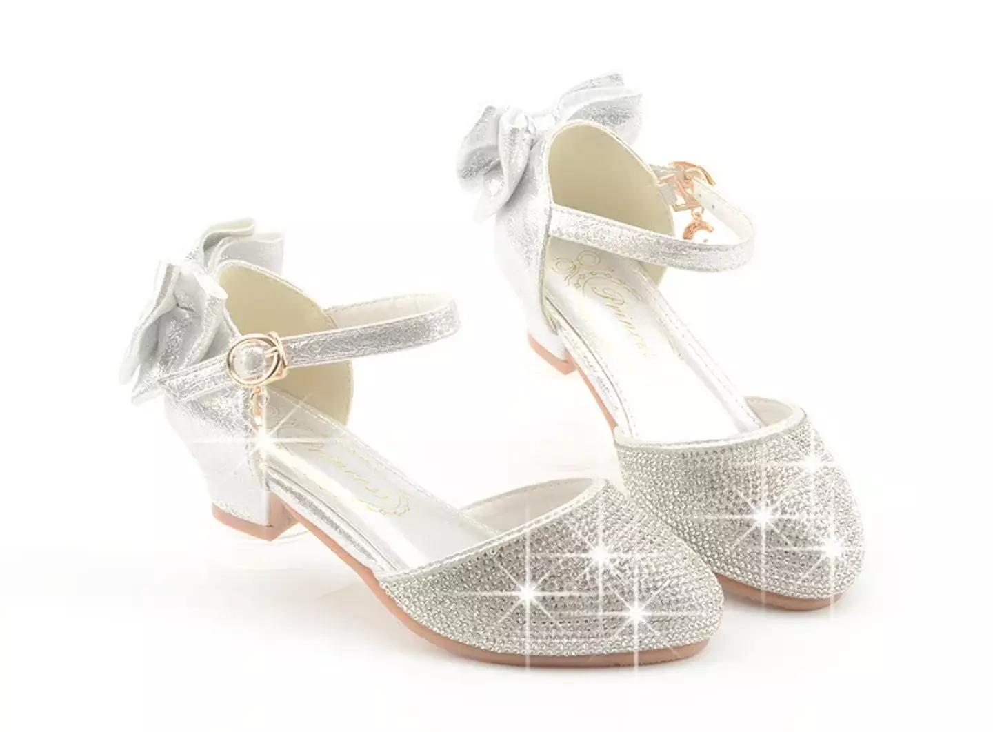 Girls Silver Rhinestone Toe Back Bow Dress Shoes | Lucys 11189