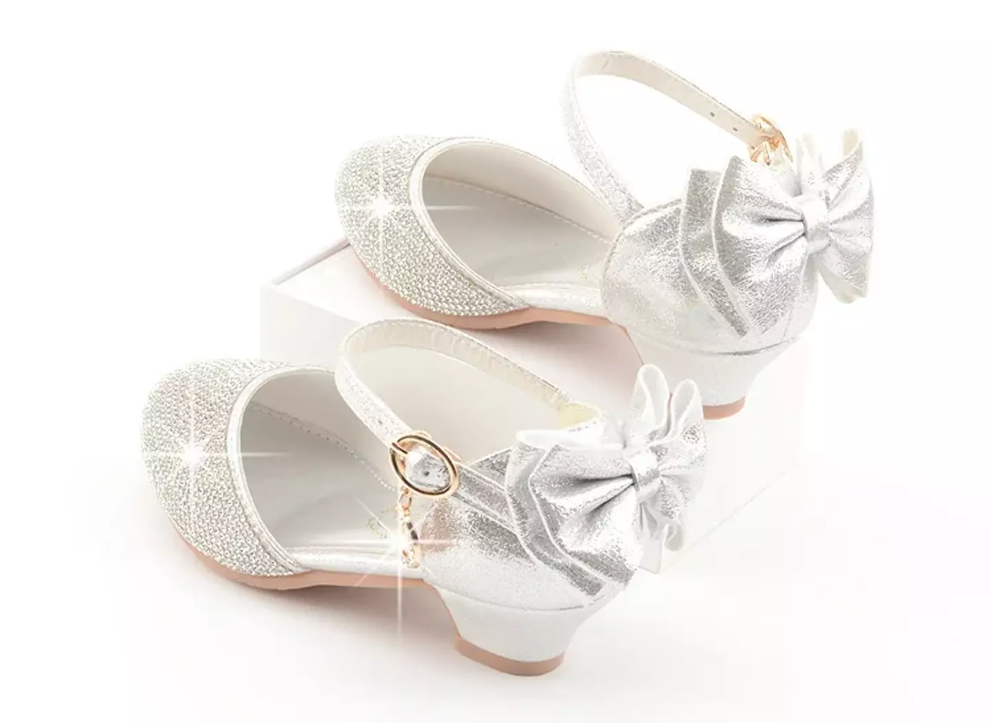 Girls Silver Rhinestone Toe Back Bow Dress Shoes | Lucys 11189