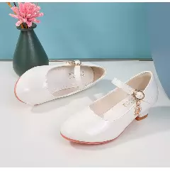 Girls White Crescent Moon Charm Block Heel Mary Janes | Lucys 11212