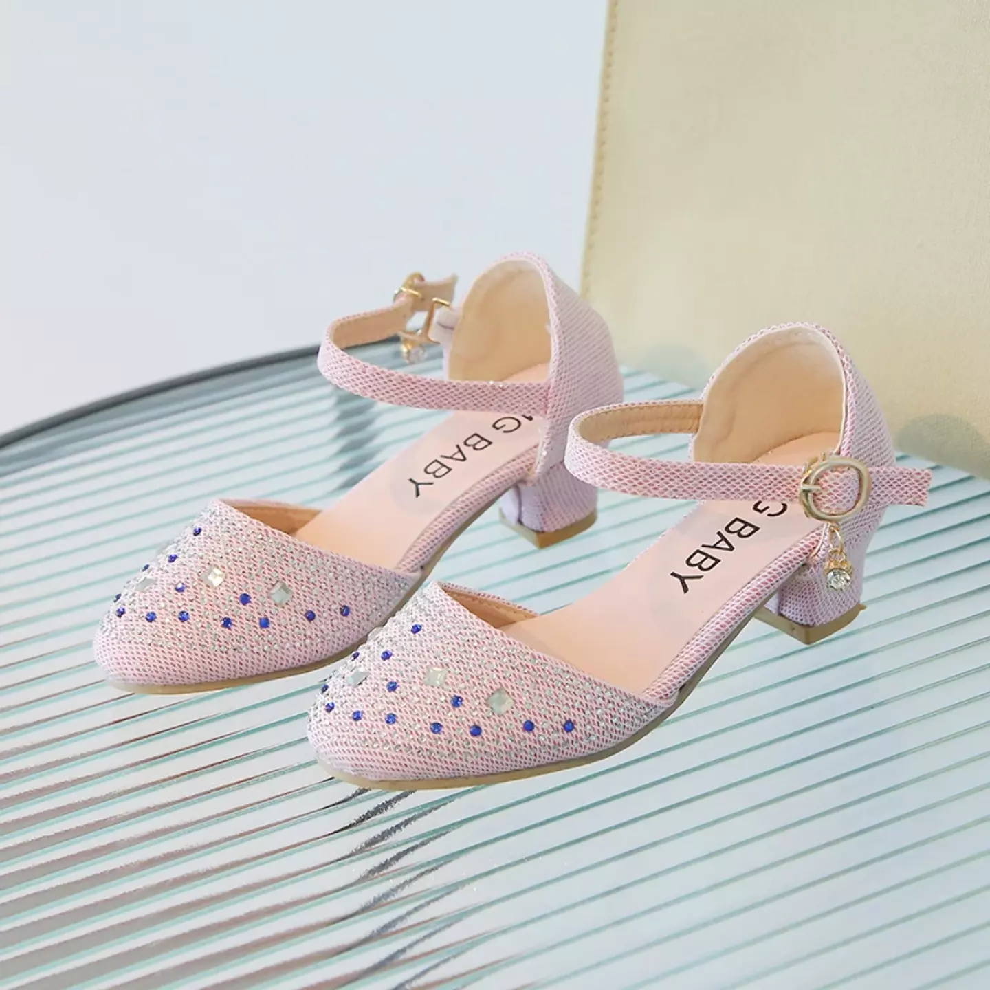 Girls Pink Speckled Stone Glitter Block Heel Shoes | Lucys 11222