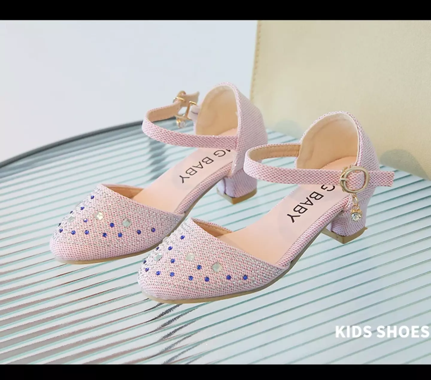 Girls Pink Speckled Stone Glitter Block Heel Shoes | Lucys 11222