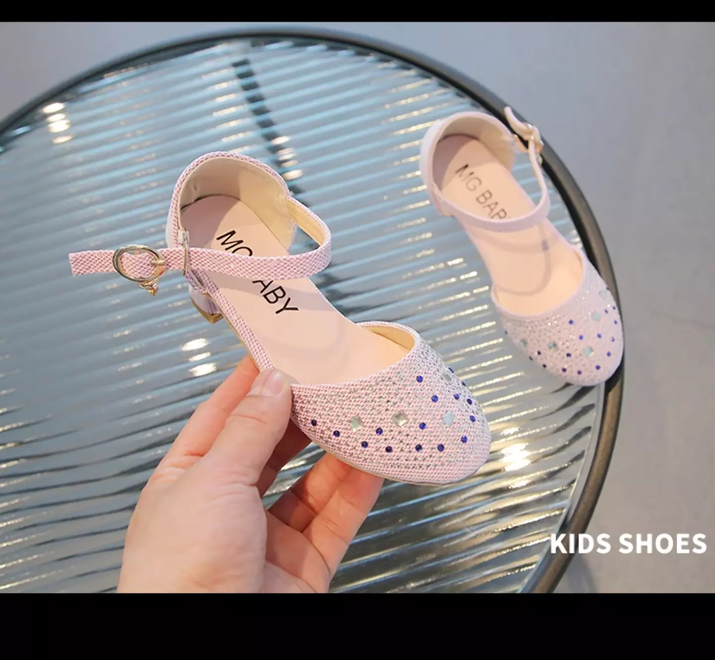 Girls Pink Speckled Stone Glitter Block Heel Shoes | Lucys 11222