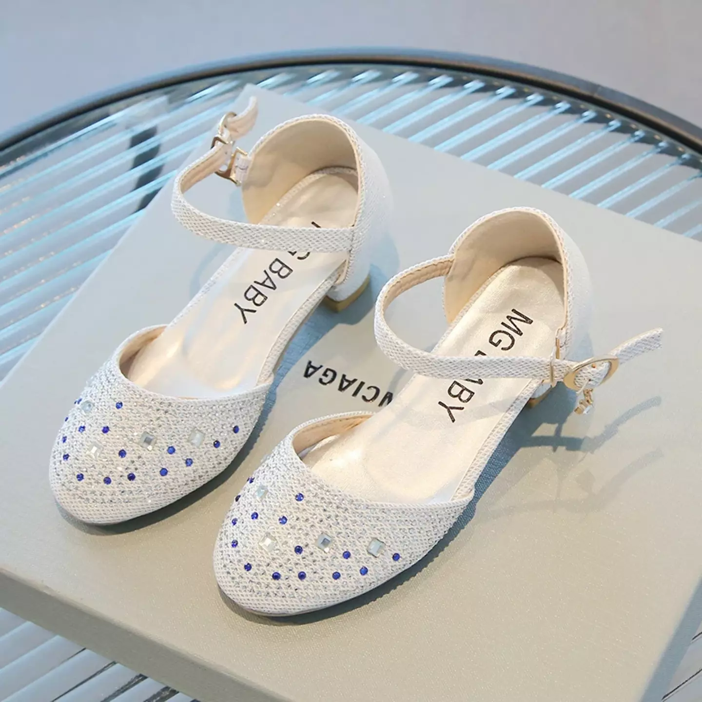 Girls Ivory Speckled Stone Glitter Block Heel Shoes | Lucys 11221