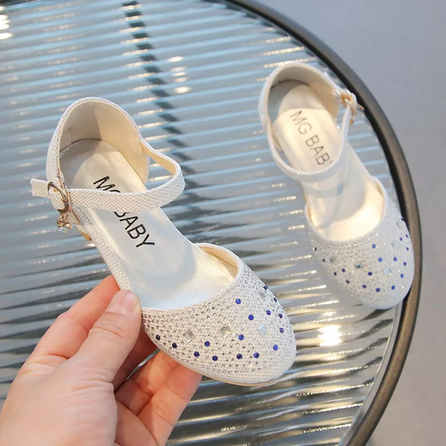 Girls Ivory Speckled Stone Glitter Block Heel Shoes | Lucys 11221
