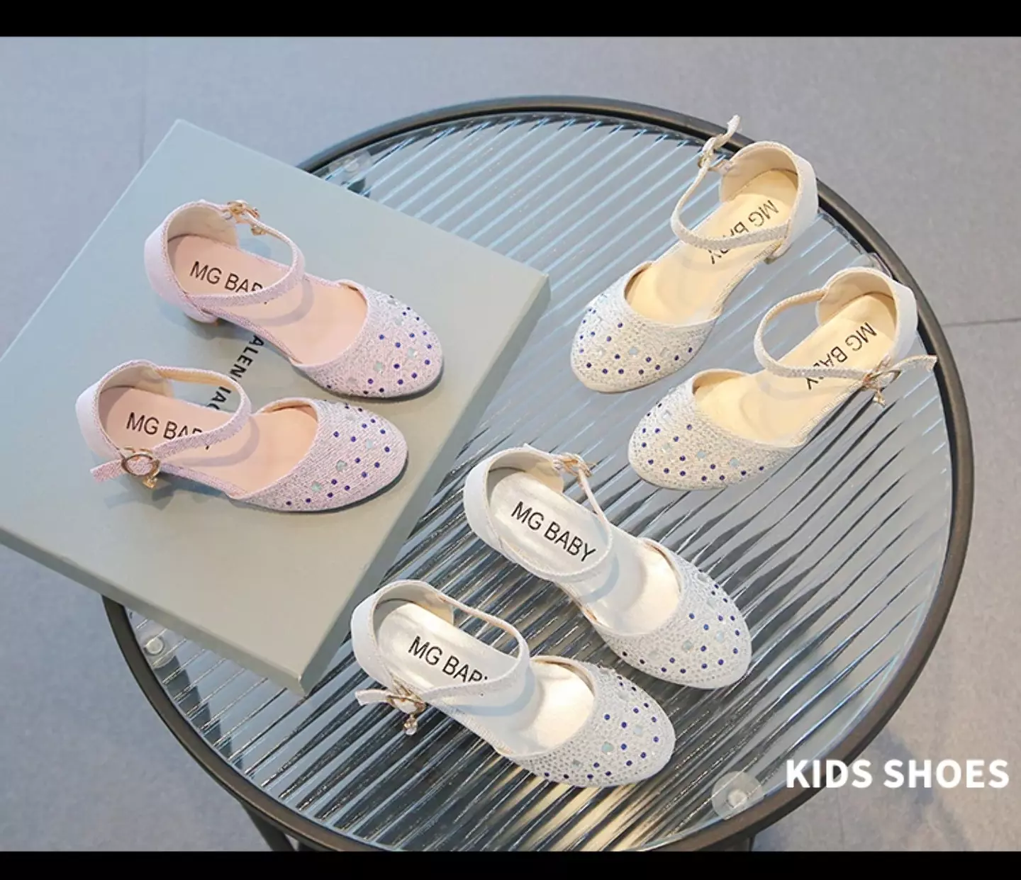 Girls Ivory Speckled Stone Glitter Block Heel Shoes | Lucys 11221