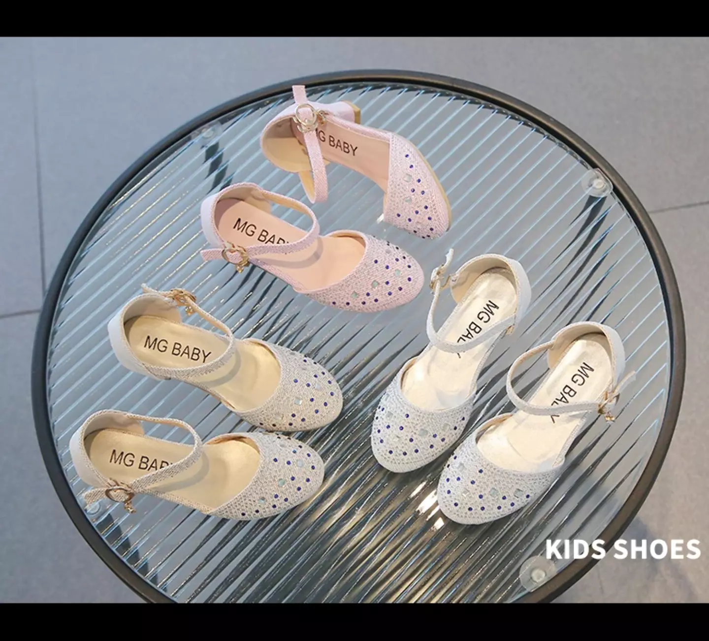 Girls Ivory Speckled Stone Glitter Block Heel Shoes | Lucys 11221