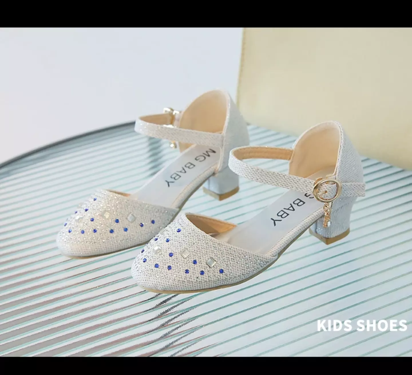 Girls Ivory Speckled Stone Glitter Block Heel Shoes | Lucys 11221