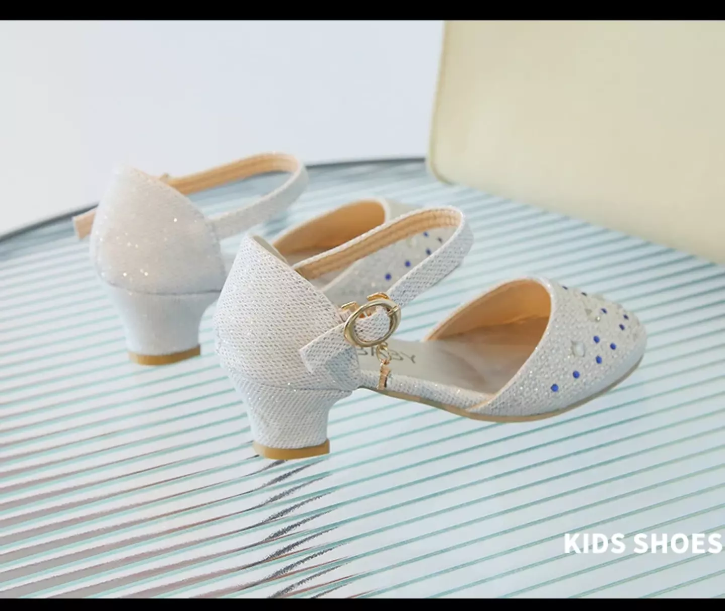 Girls Ivory Speckled Stone Glitter Block Heel Shoes | Lucys 11221