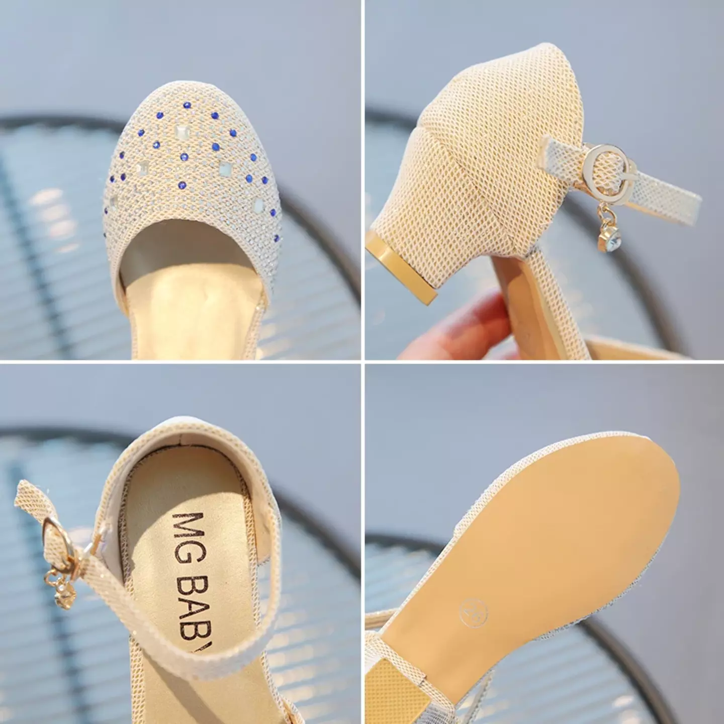 Girls Beige Speckled Stone Glitter Block Heel Shoes | Lucys 11220