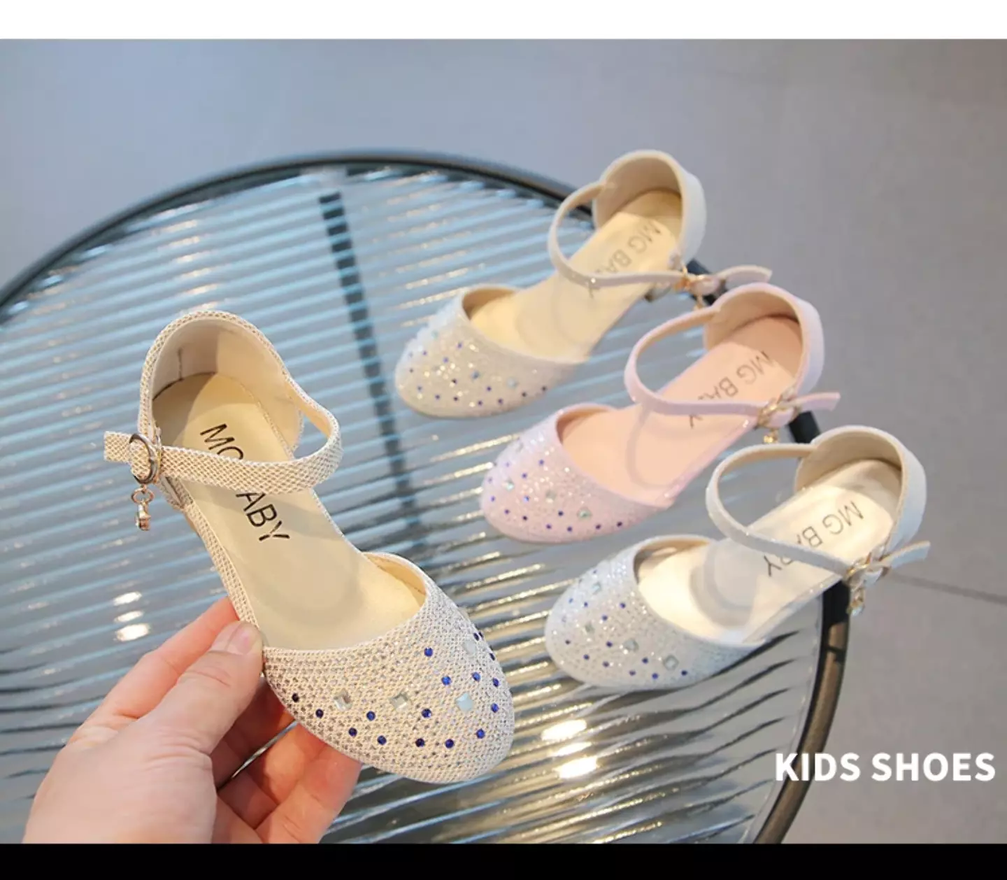 Girls Beige Speckled Stone Glitter Block Heel Shoes | Lucys 11220