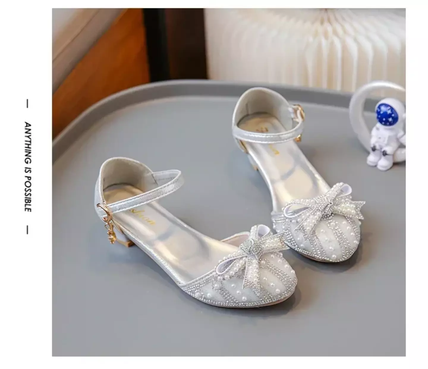 Girls Silver Pearl Arch Bow Block Heel Dress Shoes | Lucys 11232