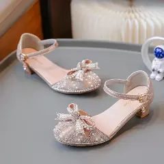 Girls Pink Pearl Arch Bow Block Heel Dress Shoes | Lucys 11233