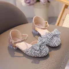 Girls Pink Chain Buckle Glitter Bow Dress Shoes | Lucys 11241