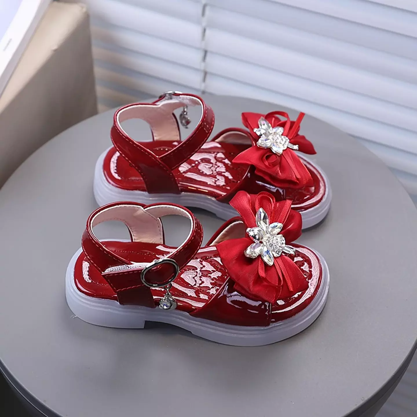 Baby, Toddler & Young Girls Maroon Butterfly Gem Bow Ankle Strap Sandals | Lucys 11263