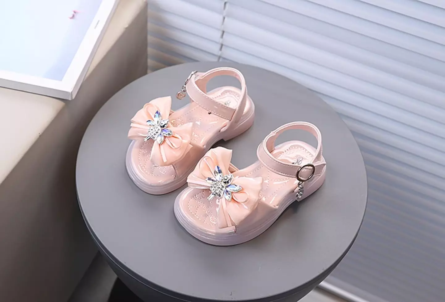 Baby, Toddler & Young Girls Peach Pink Butterfly Gem Bow Ankle Strap Sandals | Lucys 11261