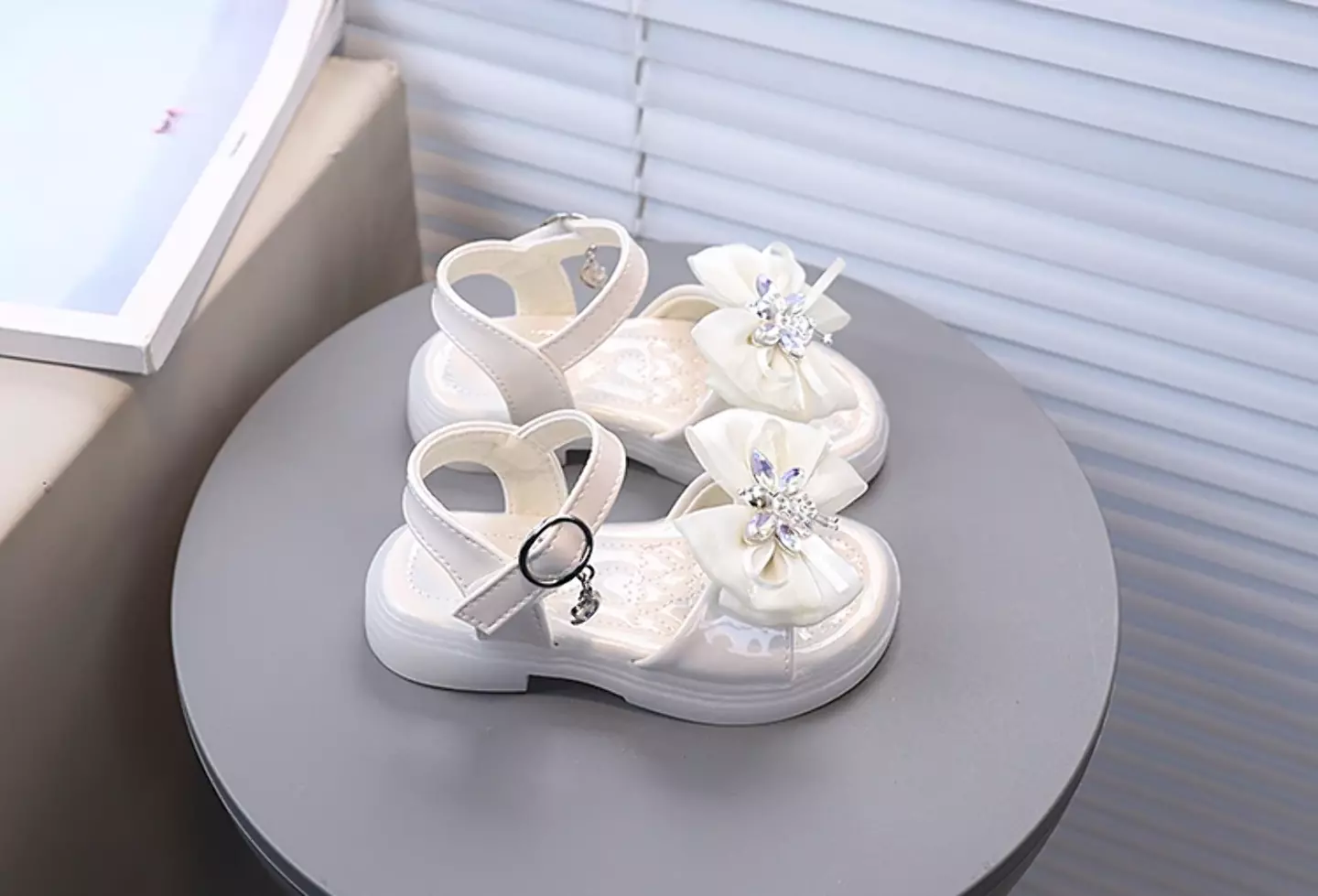 Baby, Toddler & Young Girls Ivory Butterfly Gem Bow Ankle Strap Sandals | Lucys 11256