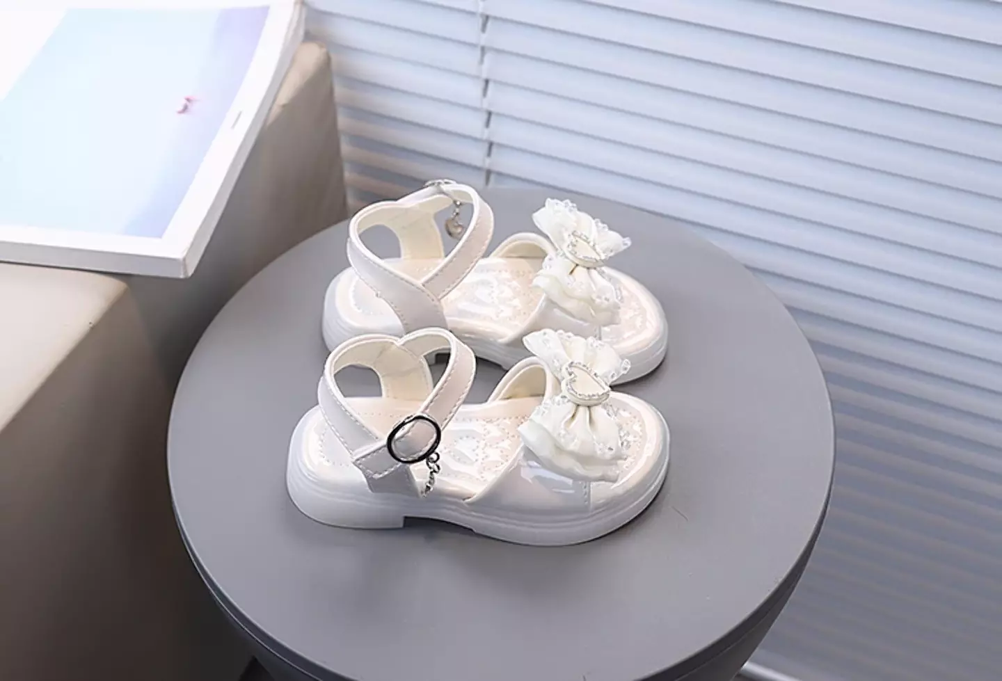 Baby, Toddler & Young Girls Ivory Heart Plaque Ruched Bow Party Shoes | Lucys 11265
