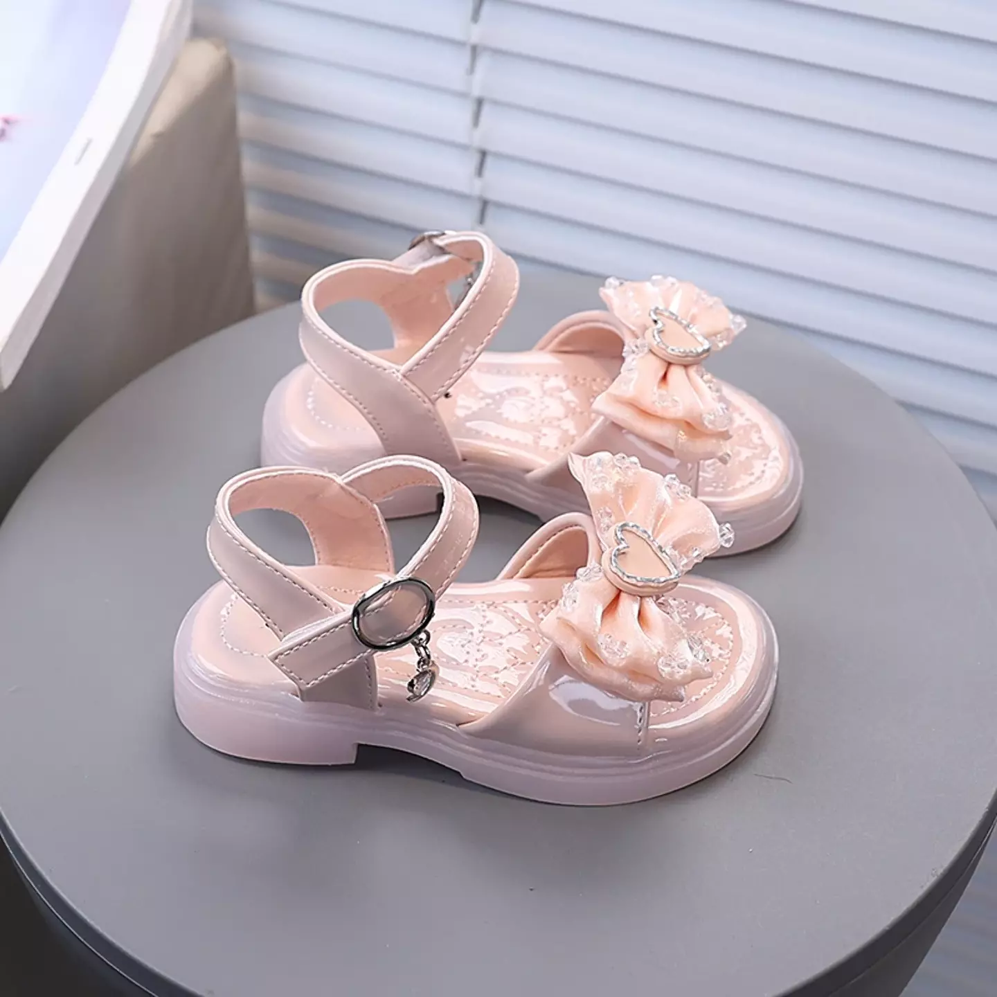 Baby, Toddler & Young Girls Peach Pink Heart Plaque Ruched Bow Party Shoes | Lucys 11269