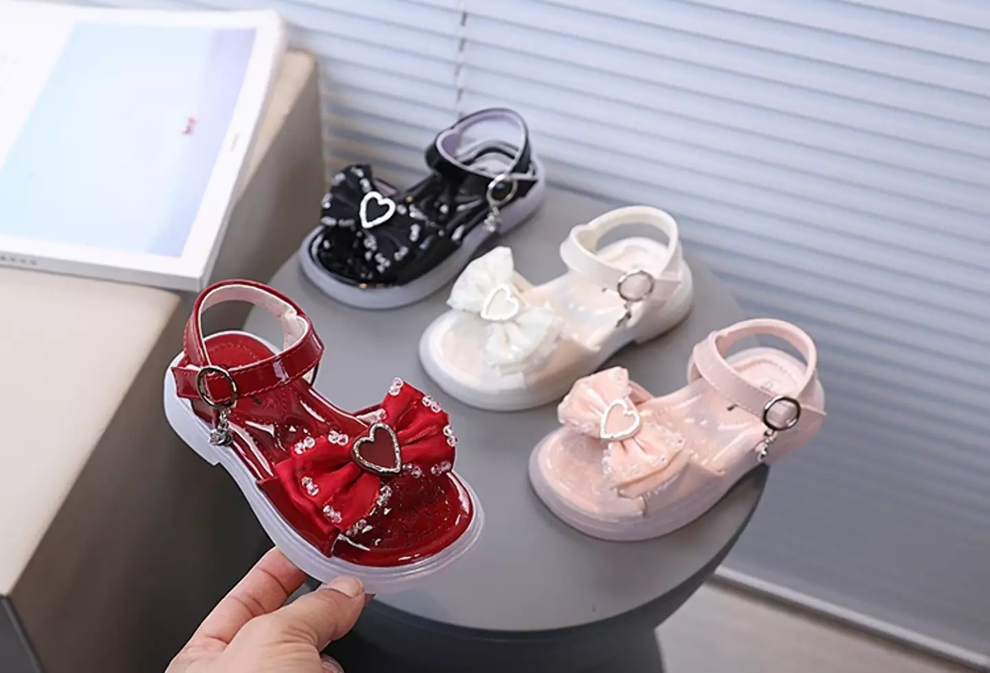 Baby, Toddler & Young Girls Peach Pink Heart Plaque Ruched Bow Party Shoes | Lucys 11269