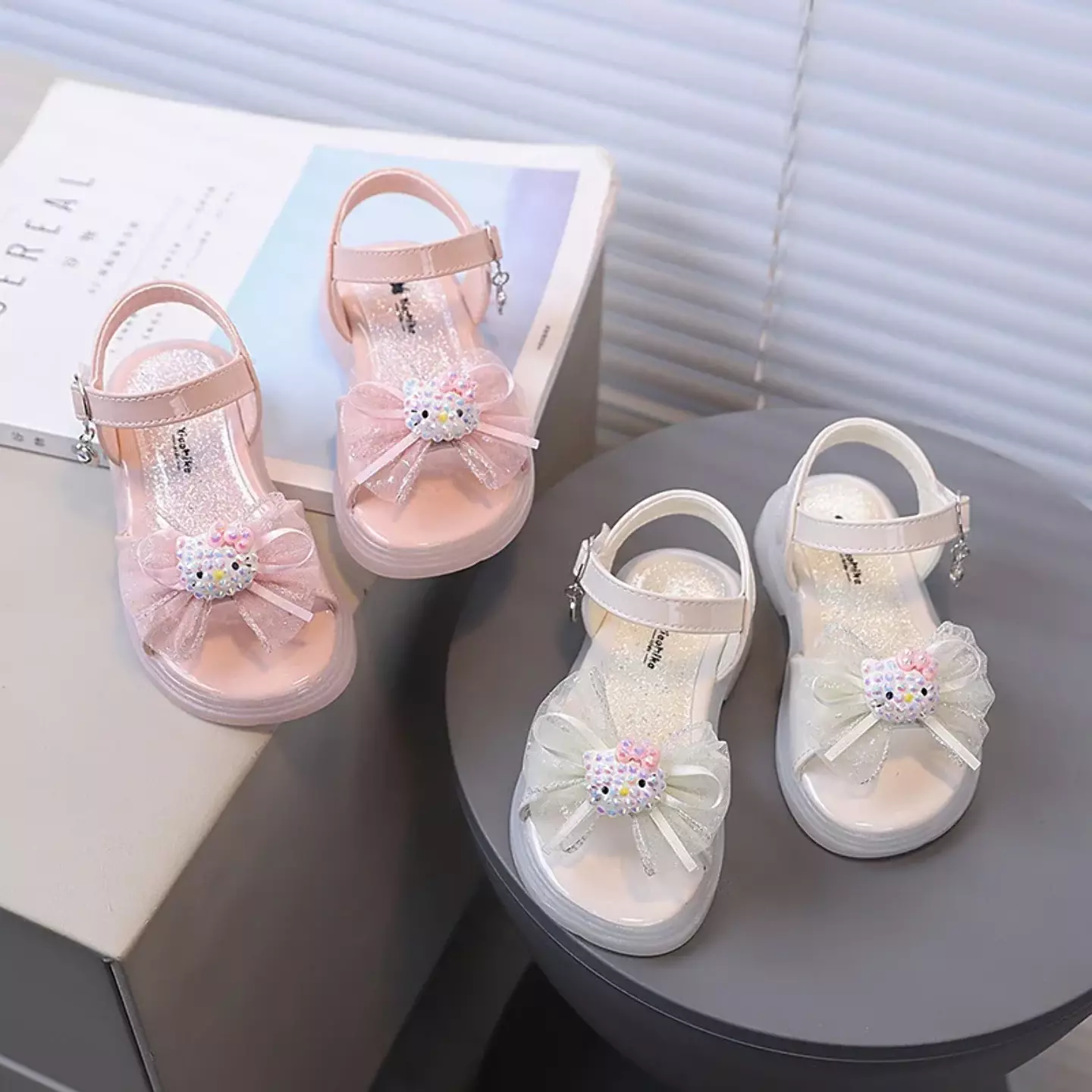 Baby, Toddler & Young Girls Peach Pink Ruffled Bow Beaded Platform Sandals | Lucys 11293