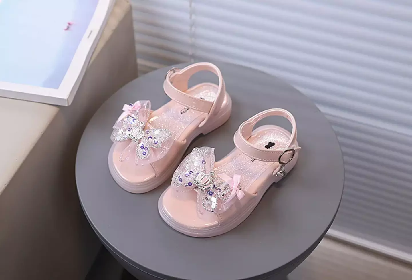 Baby, Toddler & Young Girls Peach Pink Ruffled Bow Beaded Platform Sandals | Lucys 11293