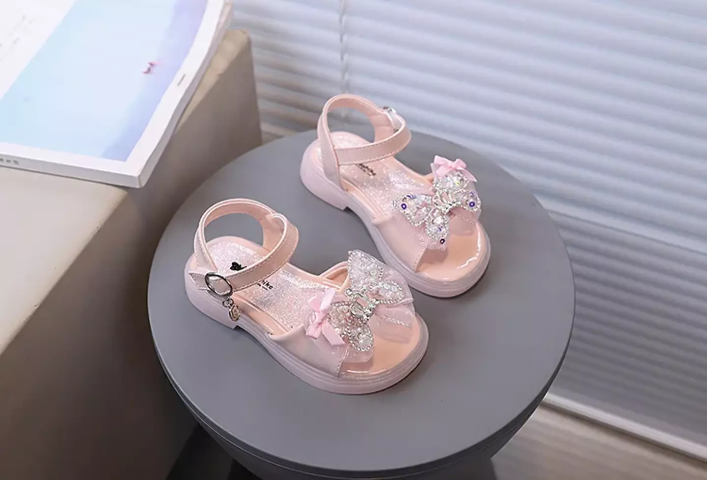 Baby, Toddler & Young Girls Peach Pink Ruffled Bow Beaded Platform Sandals | Lucys 11293