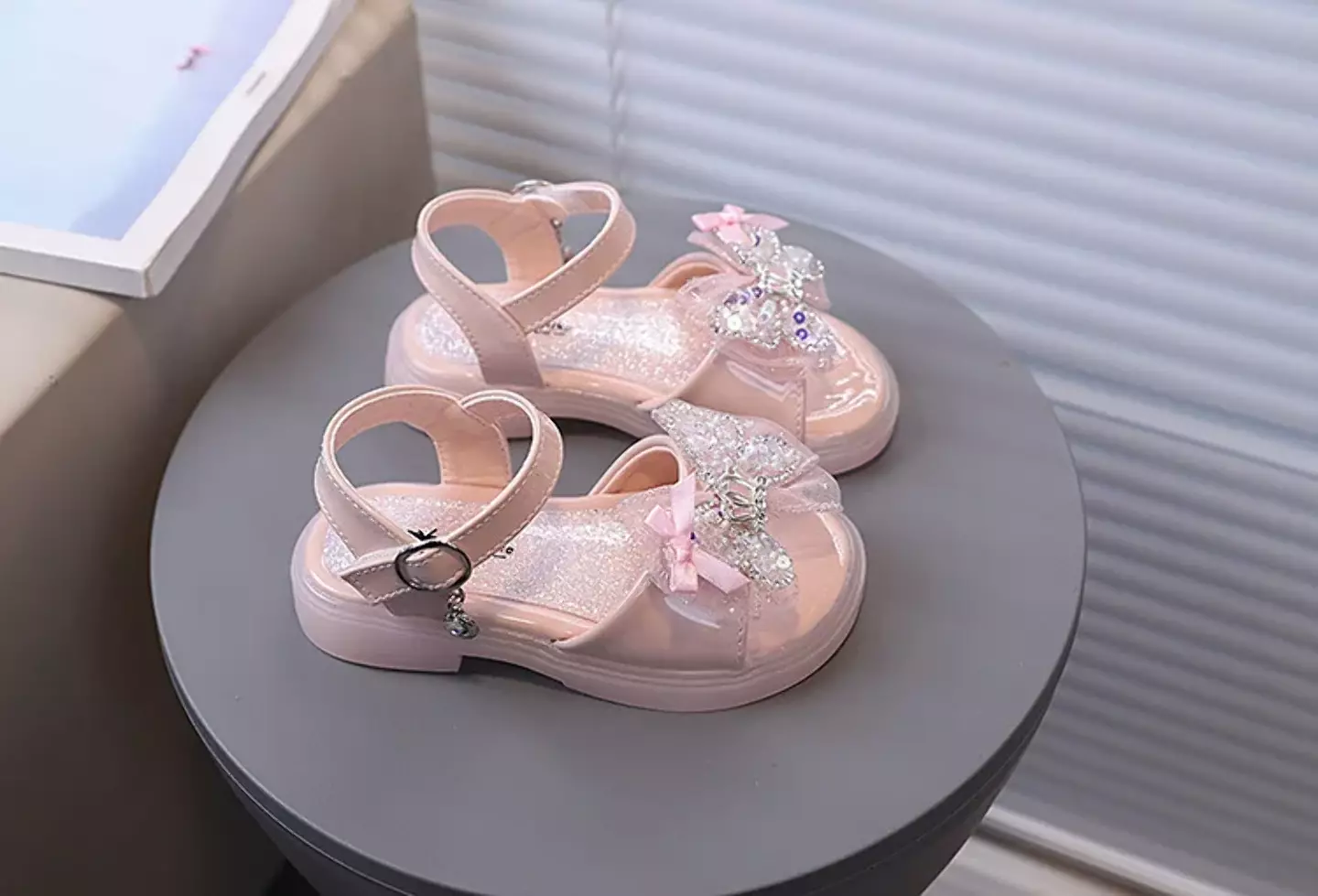 Baby, Toddler & Young Girls Peach Pink Ruffled Bow Beaded Platform Sandals | Lucys 11293