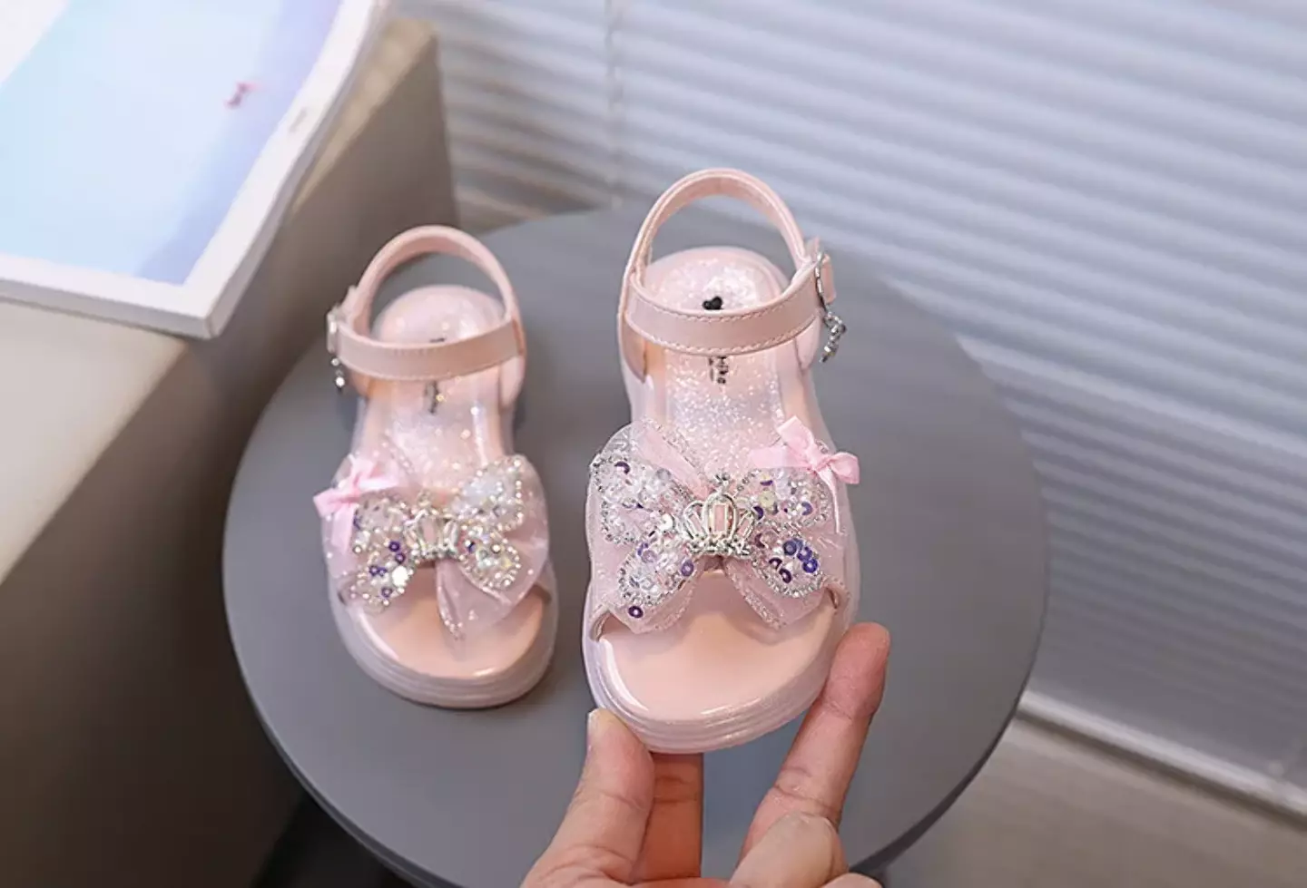Baby, Toddler & Young Girls Peach Pink Ruffled Bow Beaded Platform Sandals | Lucys 11293