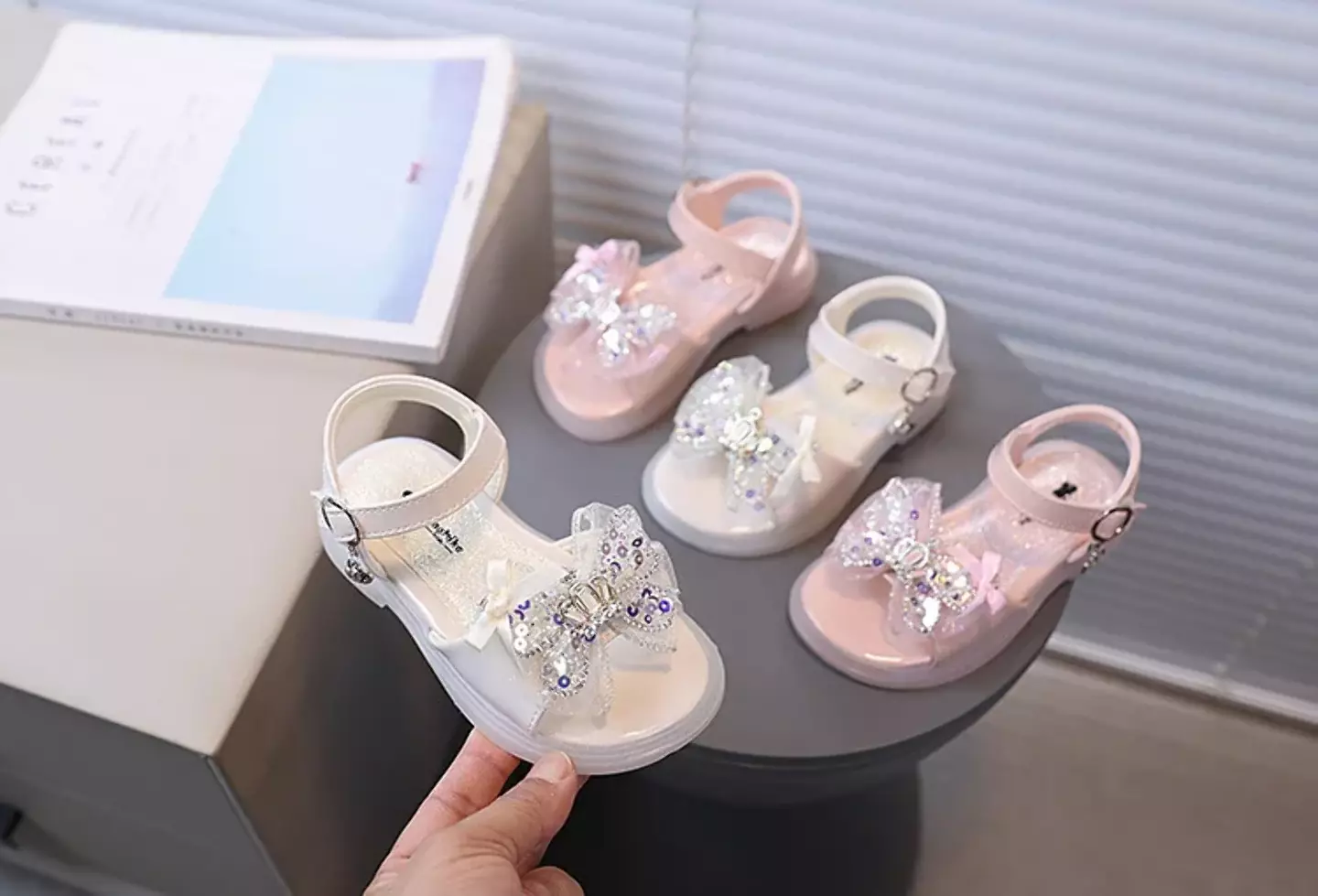 Baby, Toddler & Young Girls Ivory Ruffled Bow Beaded Platform Sandals | Lucys 11292