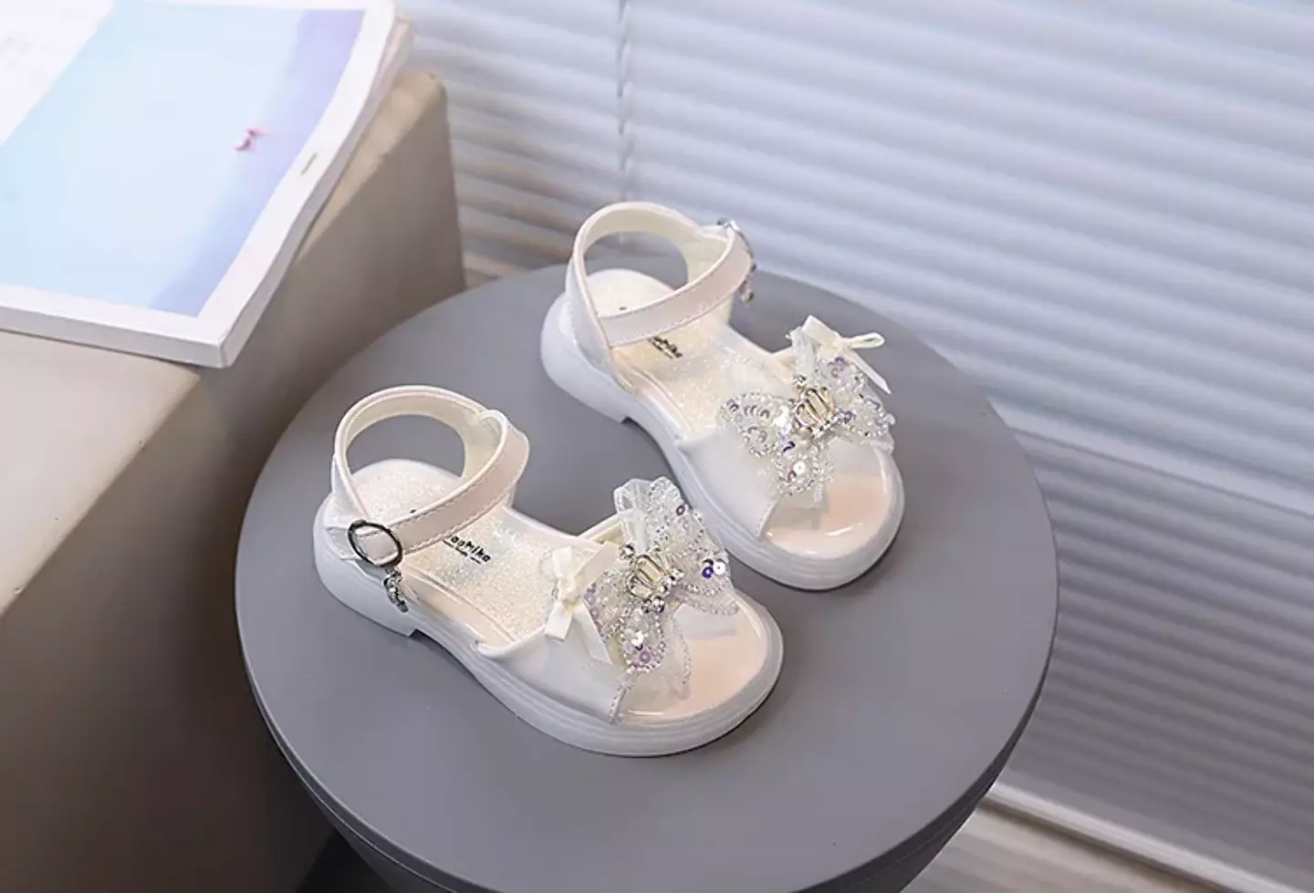 Baby, Toddler & Young Girls Ivory Ruffled Bow Beaded Platform Sandals | Lucys 11292