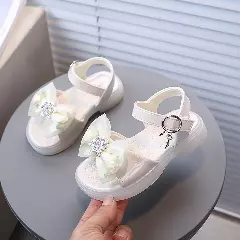 Baby, Toddler & Young Girls Ivory Star Centre Bow Sandals | Lucys 11299
