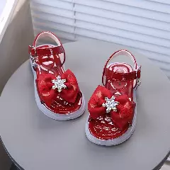 Baby, Toddler & Young Girls Maroon Star Centre Bow Sandals | Lucys 11305