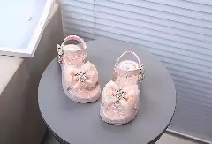Baby, Toddler & Young Girls Peach Pink Star Centre Bow Sandals | Lucys 11303