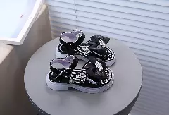 Baby, Toddler & Young Girls Black Star Centre Bow Sandals | Lucys 11301